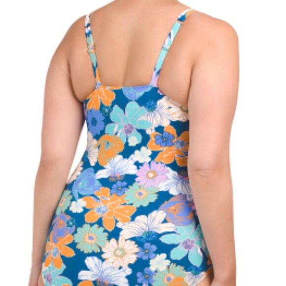 PROFILE BY GOTTEX Rising Sun One-piece Boho Blue Floral Swimsuit Size 10D - Picture 16 of 16